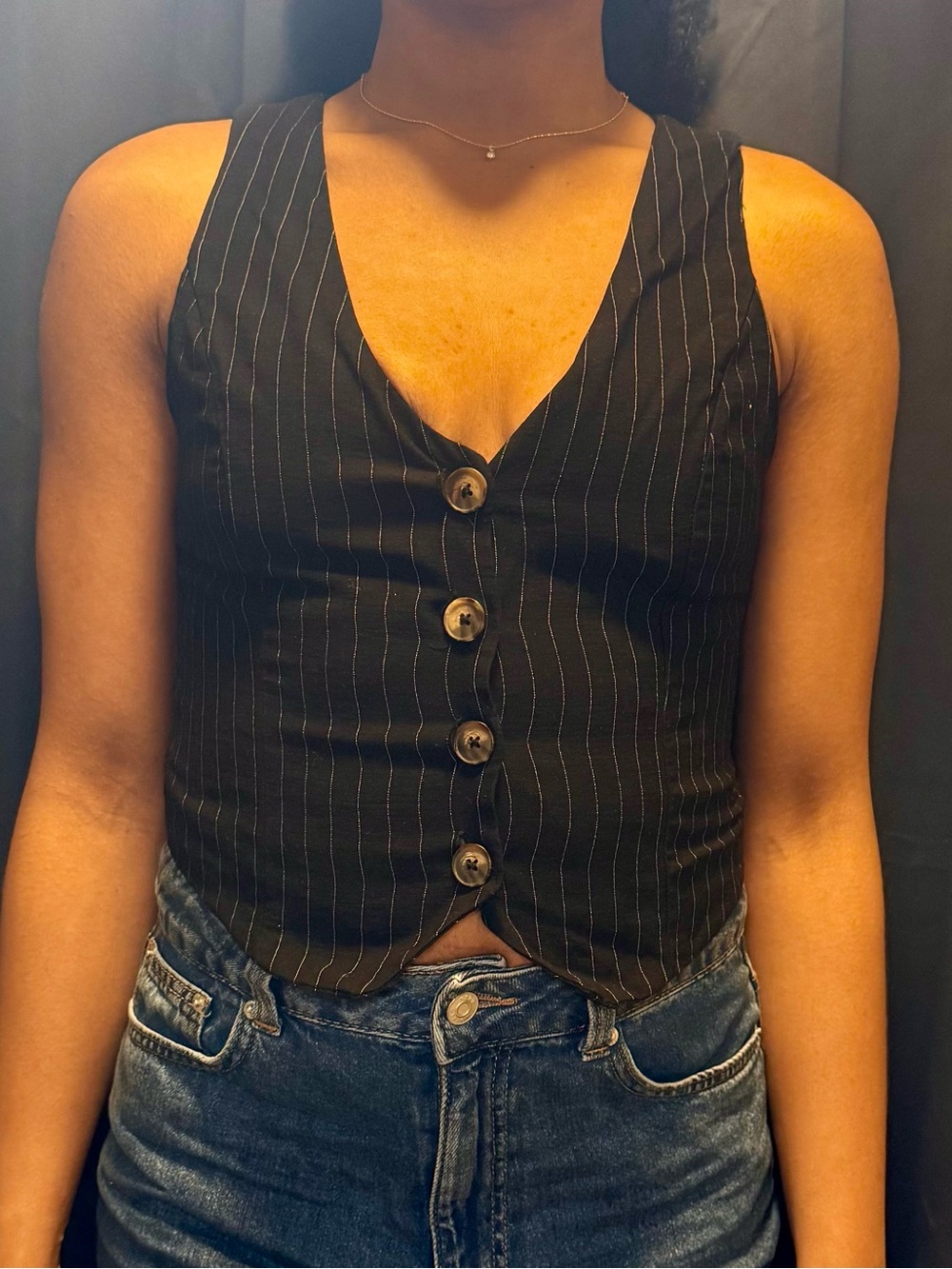 IRIS Pinstripe Vest Top – Black & White Waistcoat Crop Top